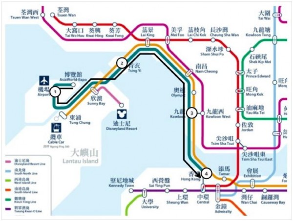 홍콩 AEL 노선도 - 지하철